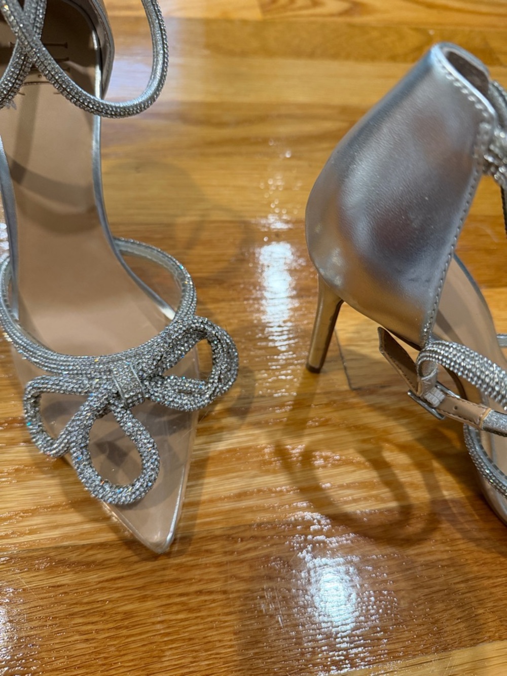 Silver Rhinestone Bow Accent Heels - Picture 5 of 10